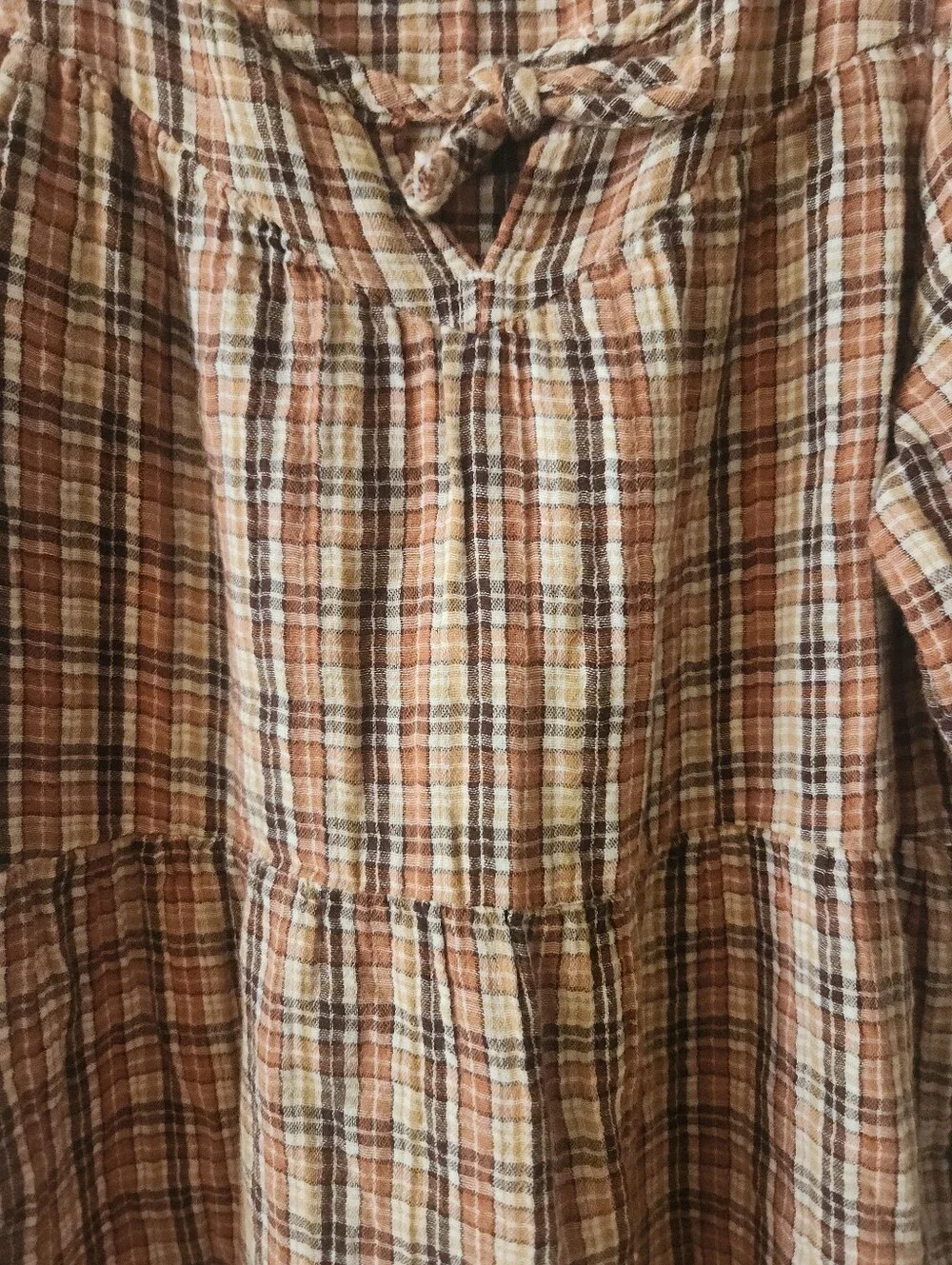 Brown Plaid Cottagecore 100% Indian Cotton Puff Sleeve Dress